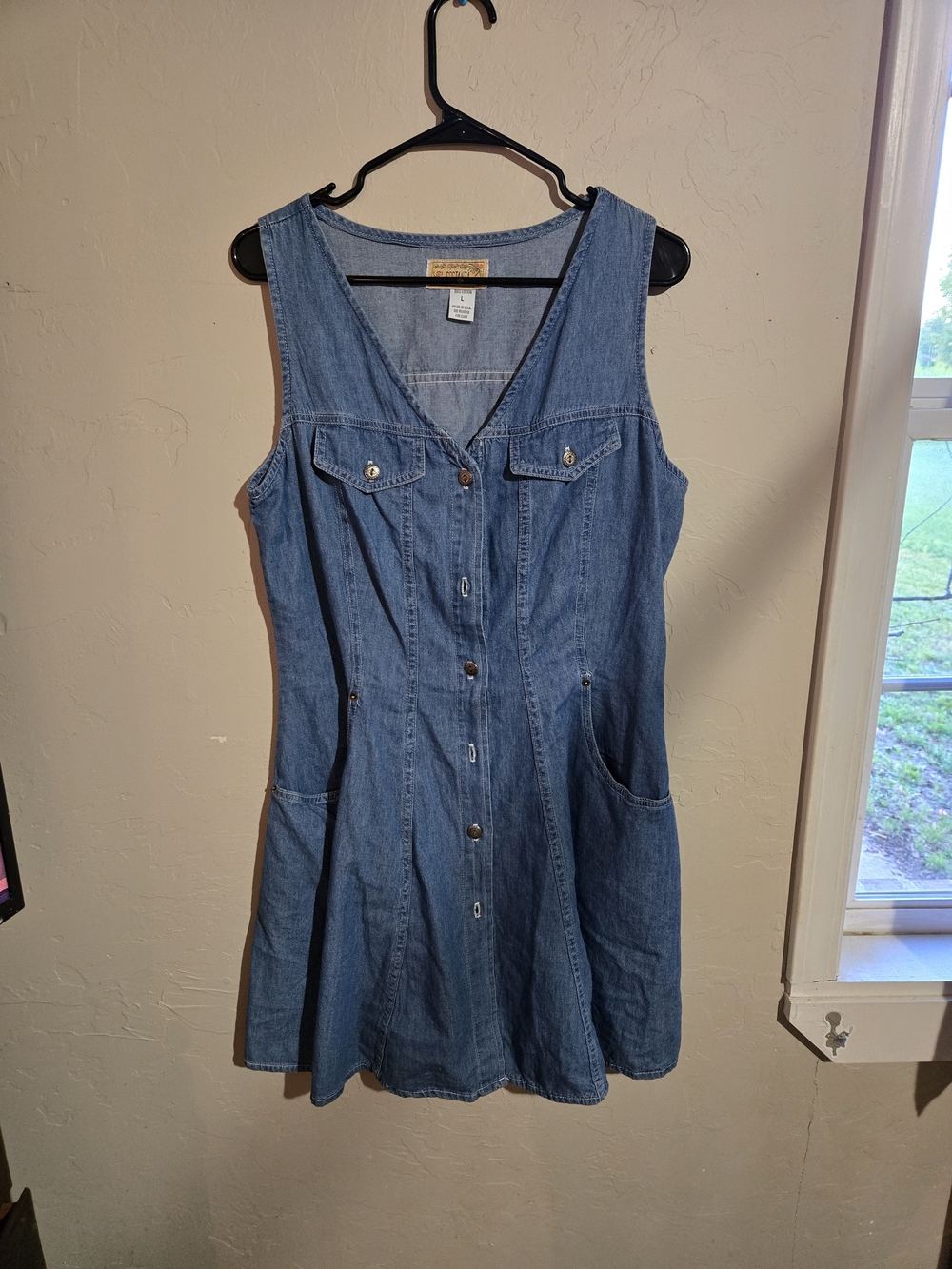 Denim Button-Front Sleeveless Dress - Blue
